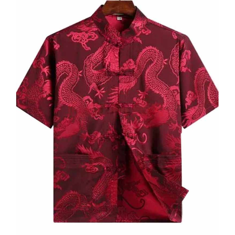 TANGZHUANG (TANG SUIT) With Printed Dragon Red